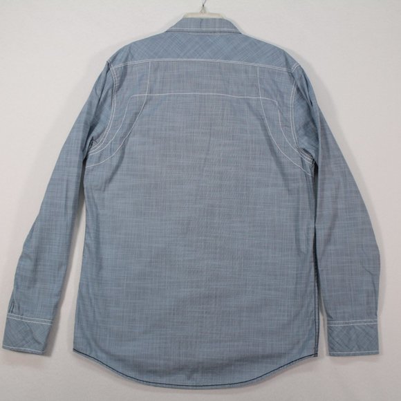 Buckle Black Shirt Men's Large Blue Long Sleeve Solid Pearl Snap Standard Fit - Picture 10 of 14